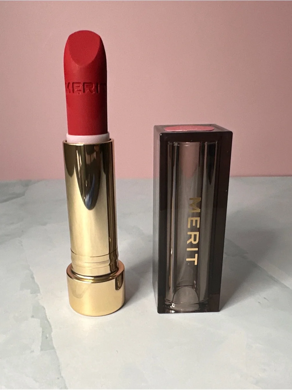 Merit Power Signature Matte Lipstick in Rich Red